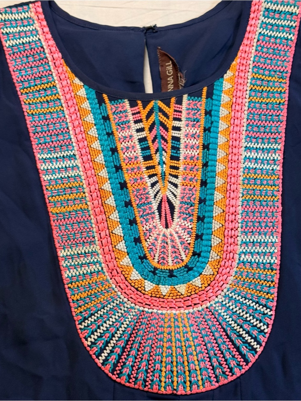 Ranna Gill Navy Dress with Colorful Embroidered Accents
